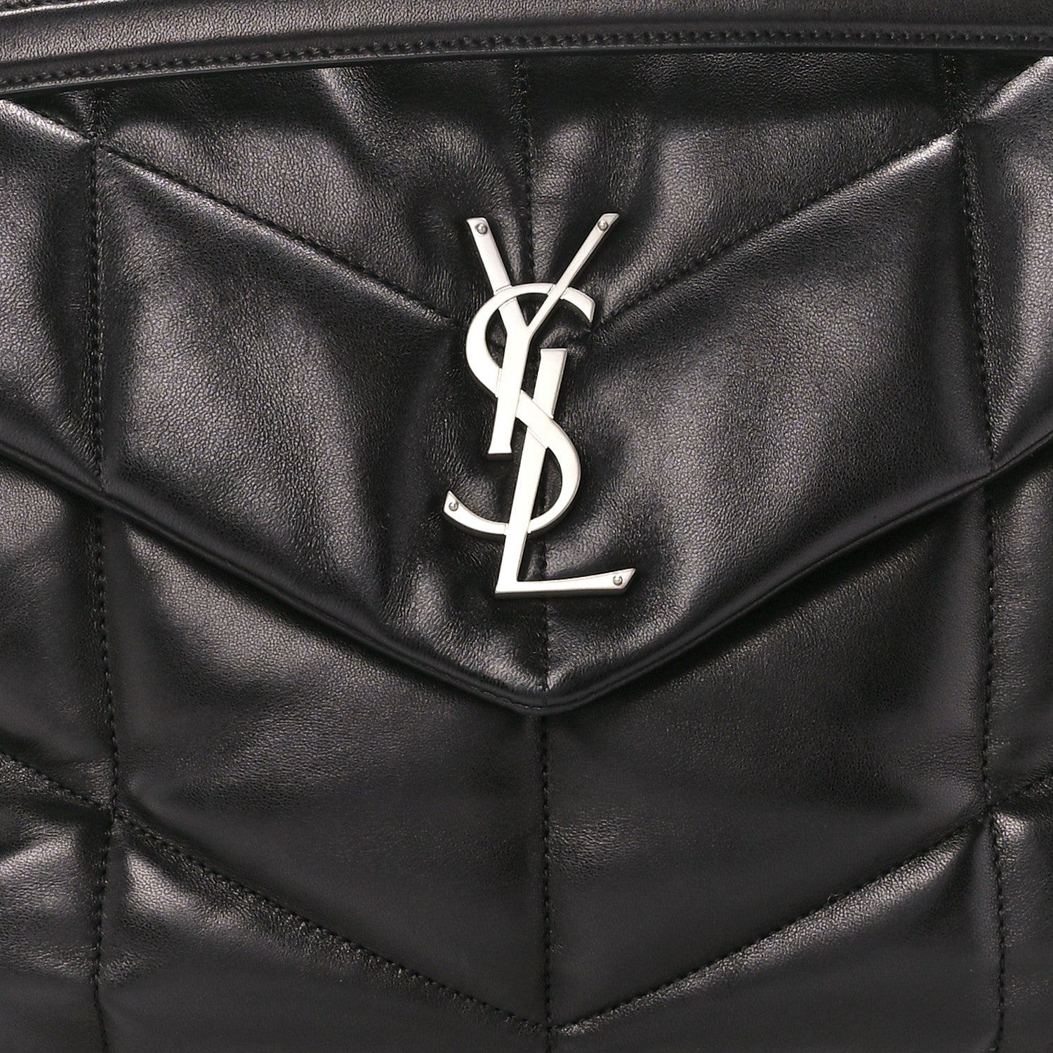 Saint Laurent Lambskin Quilted Medium Loulou Puffer Monogram Chain Satchel Black 9 of 11
