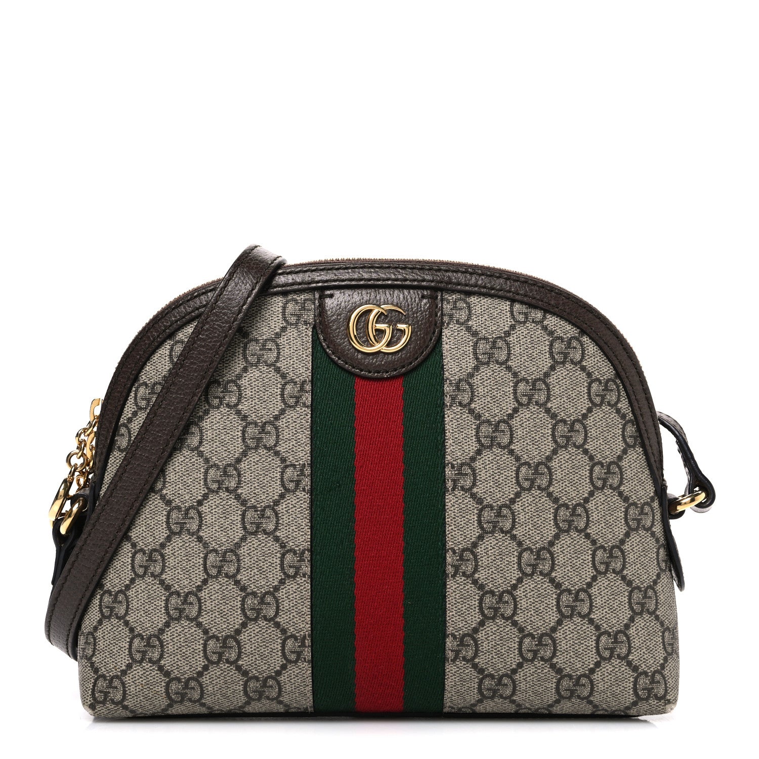 Gucci GG Supreme Monogram Textured Dollar Calfskin Web Small Ophidia Dome Shoulder Bag Beige Ebony New Acero 1 of 10
