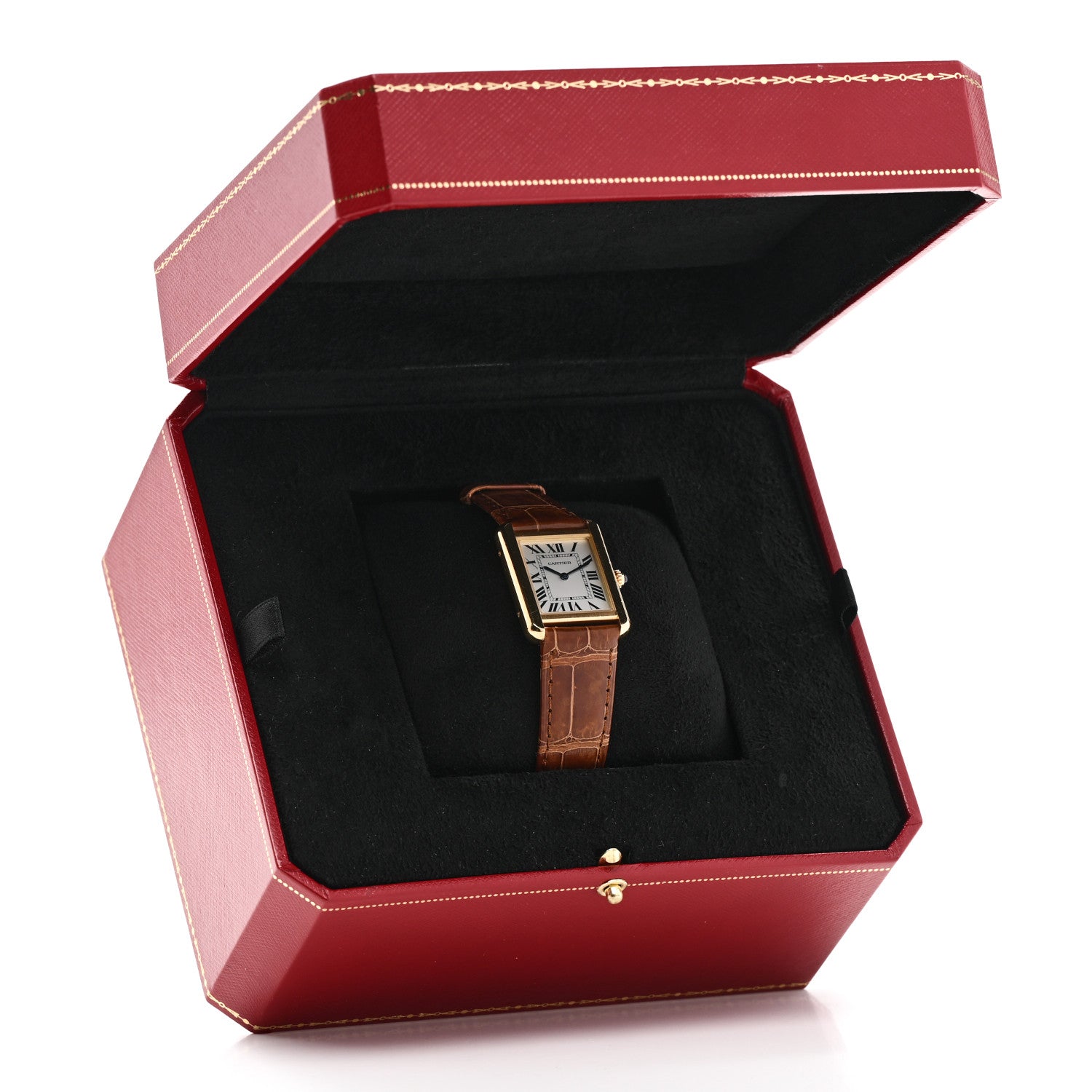 Cartier Stainless Steel 18K Yellow Gold Alligator 24mm Tank Solo Quartz Watch Brown 6 of 6
