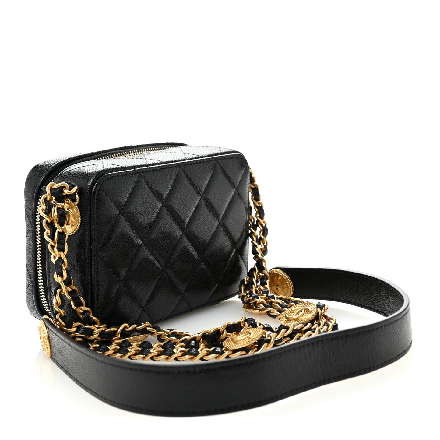 Caviar Quilted Twist Your Buttons Clutch With Chain Black
