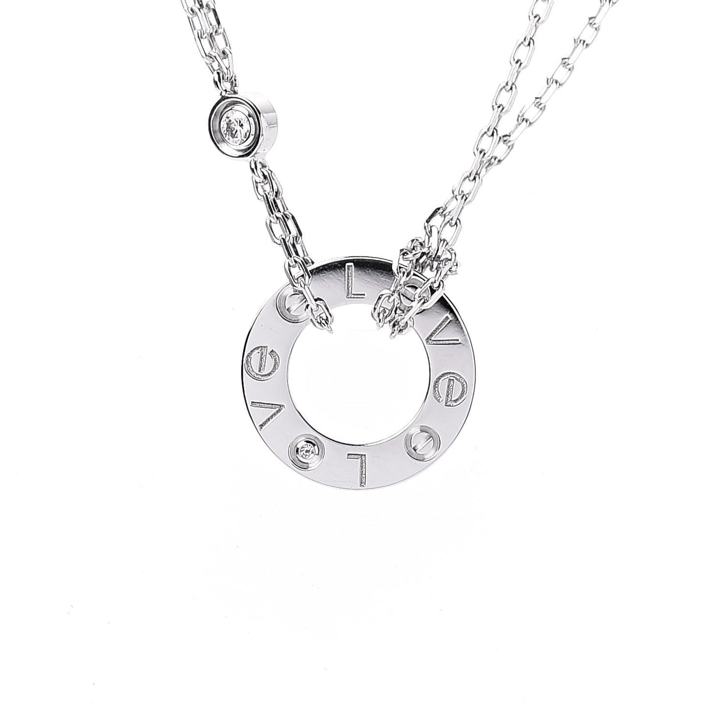 18K White Gold 2 Diamond LOVE Necklace