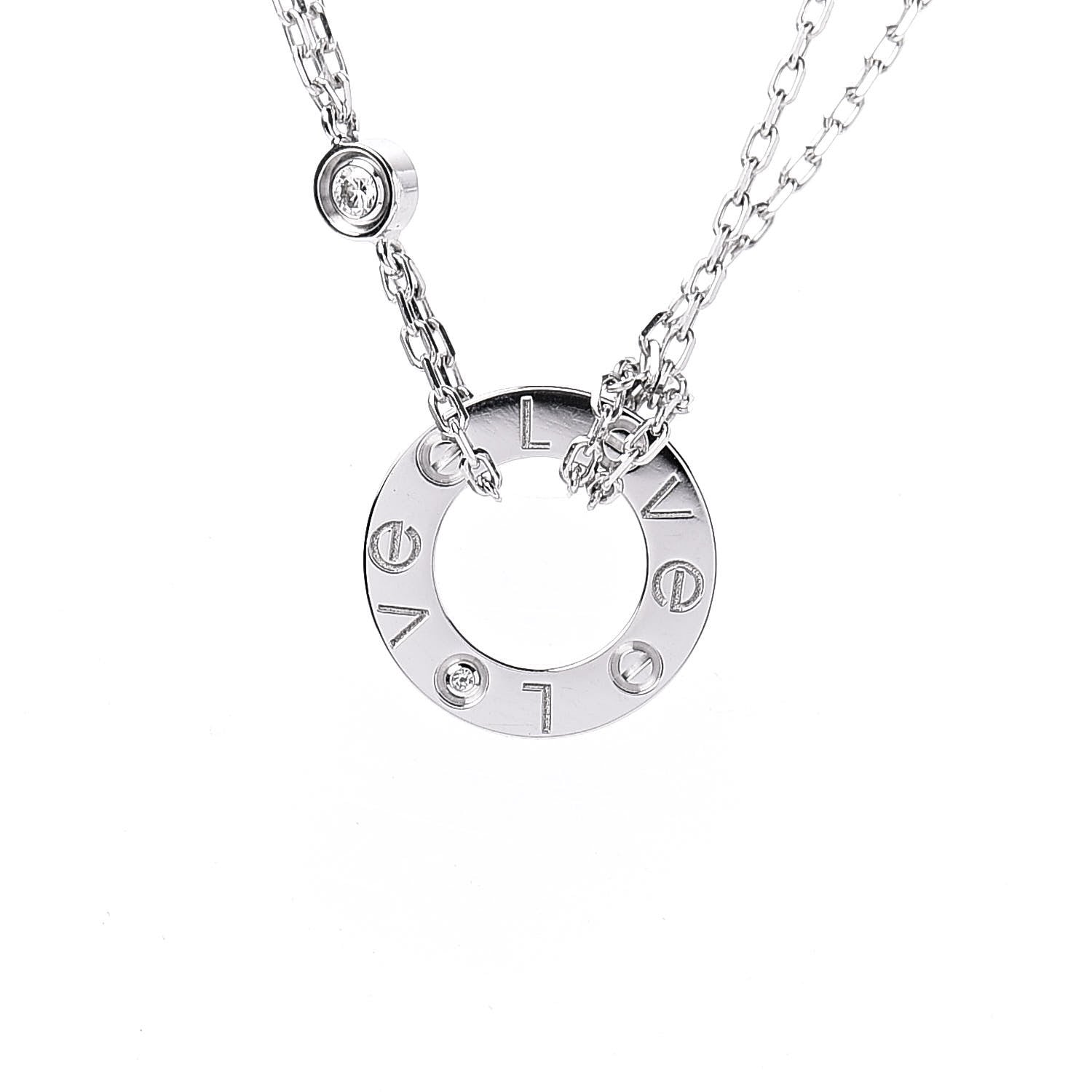 Cartier 18K White Gold 2 Diamond LOVE Necklace 4 of 8
