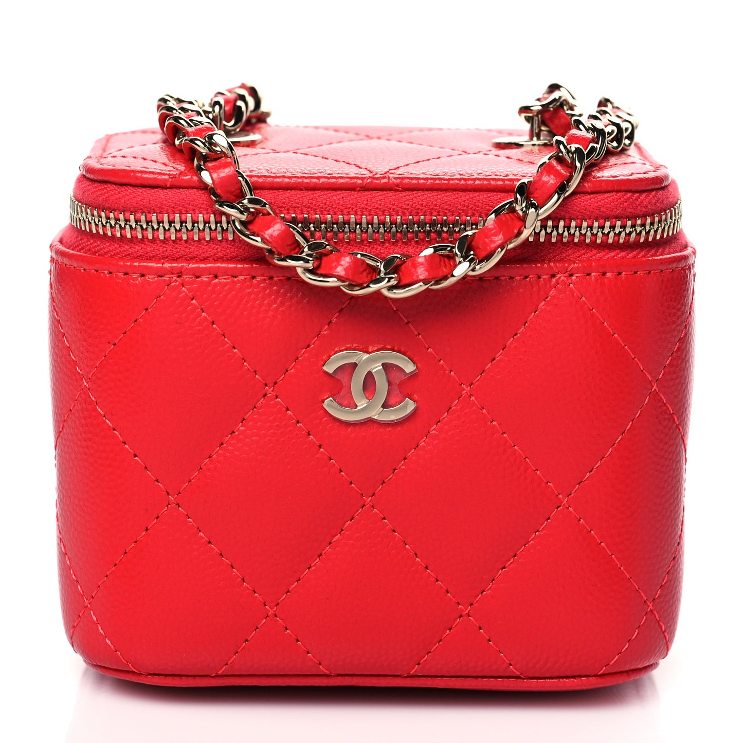 Caviar Quilted Mini Vanity Case With Chain Red