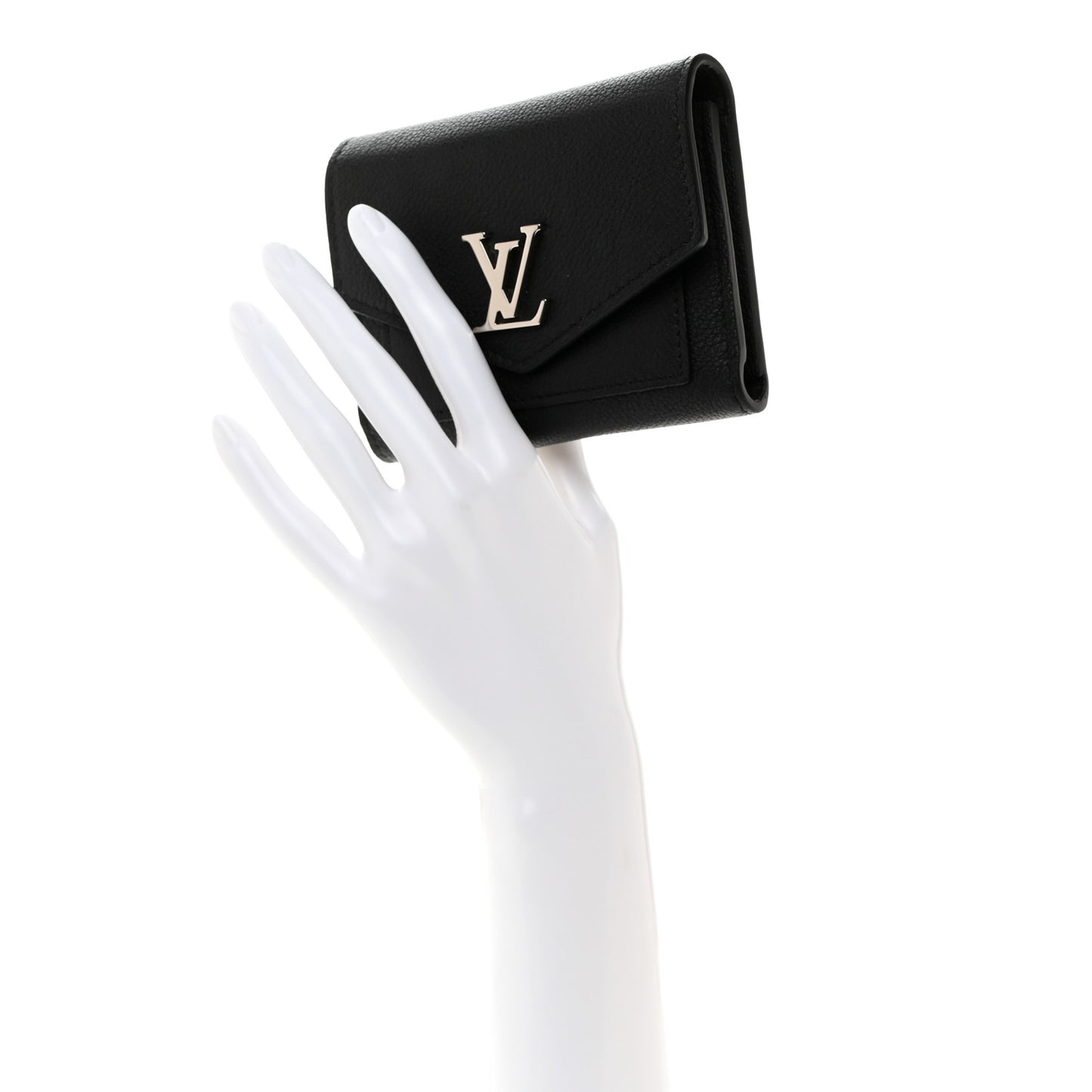 Soft Calfskin My Lockme Compact Wallet Black
