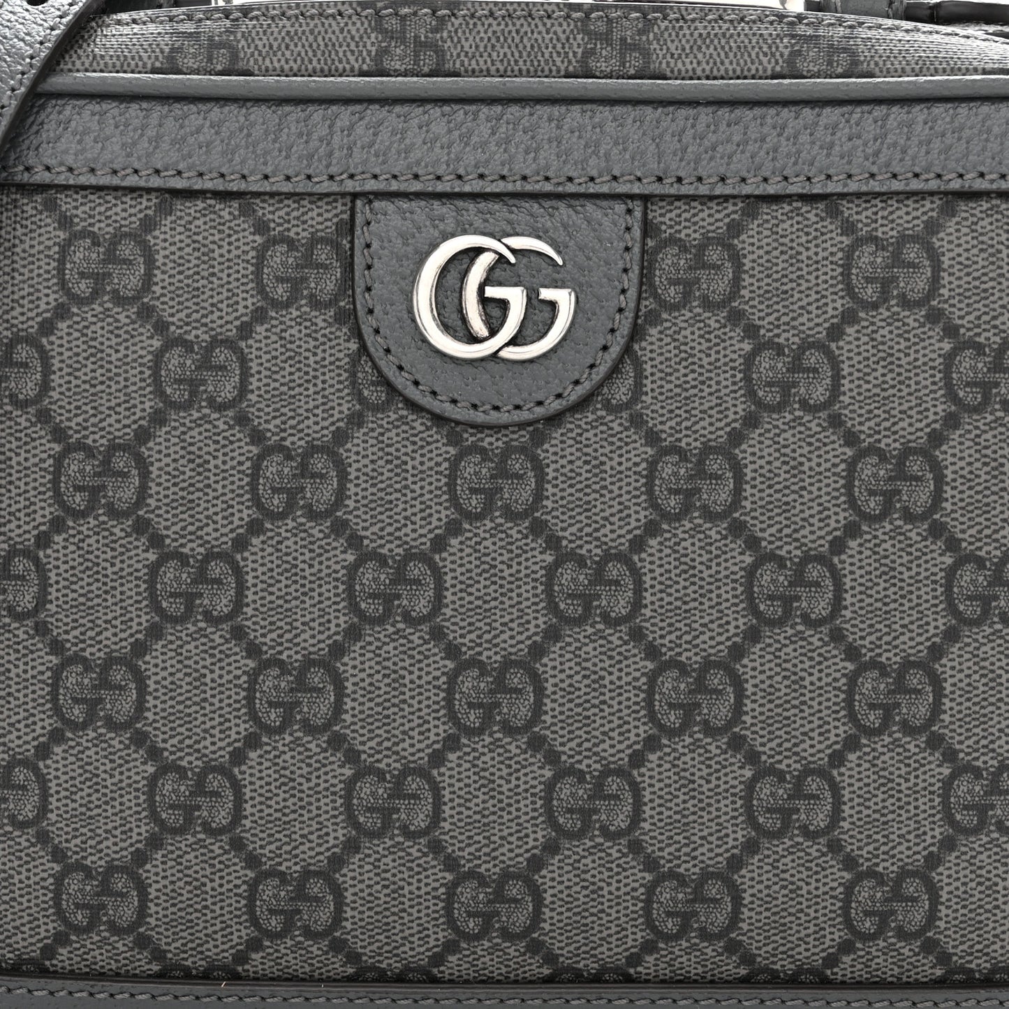 GG Supreme Monogram Textured Dollar Calfskin Small Ophidia Top Handle Shoulder Bag Grey Black Graphite Grey