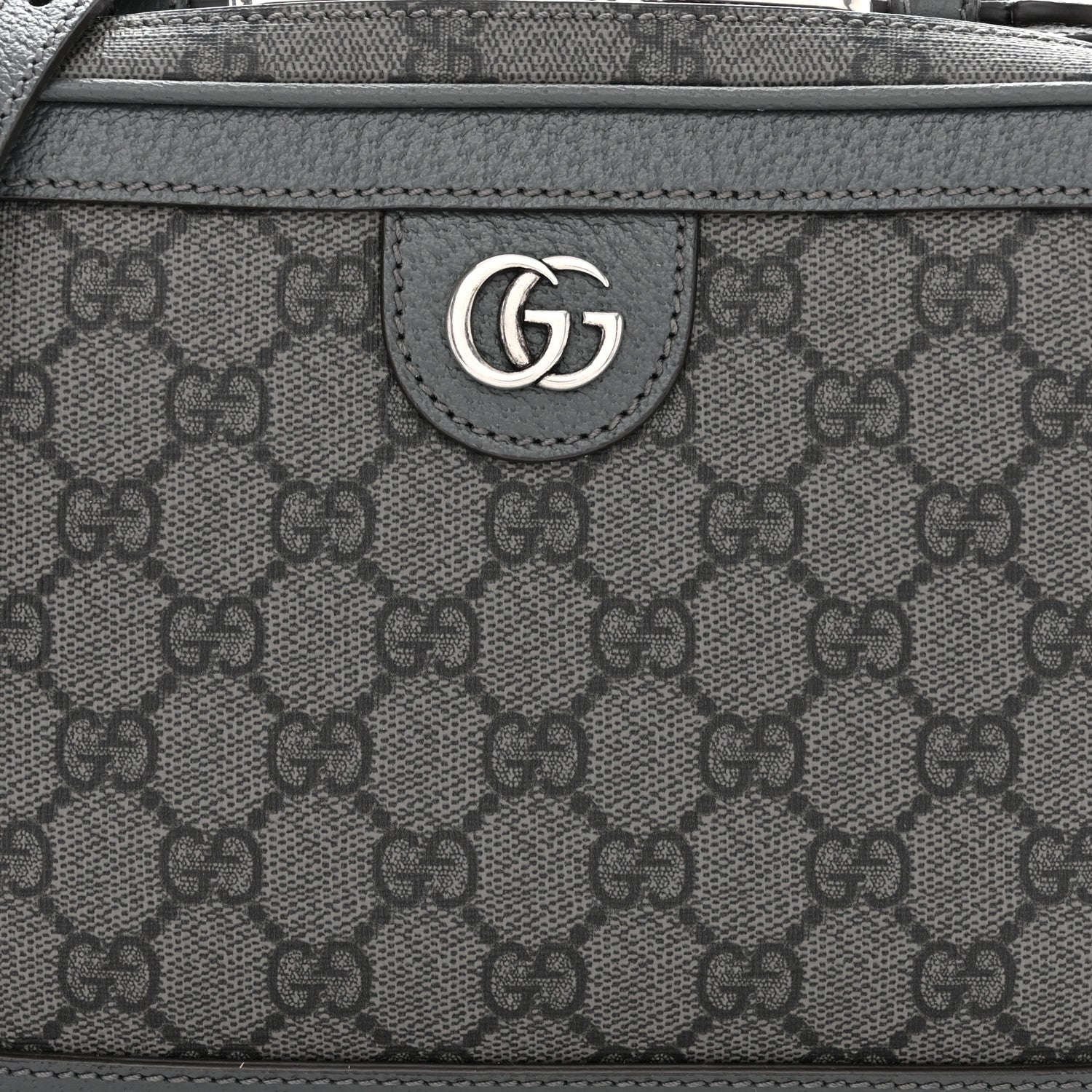 Gucci GG Supreme Monogram Textured Dollar Calfskin Small Ophidia Top Handle Shoulder Bag Grey Black Graphite Grey 9 of 14