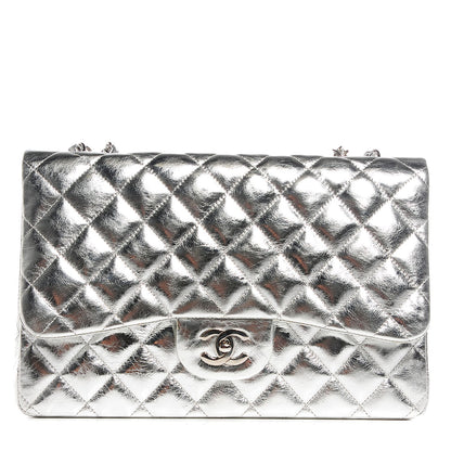 Chanel Metallic Calfskin Quilted Jumbo Single Flap Silver 1 of 8