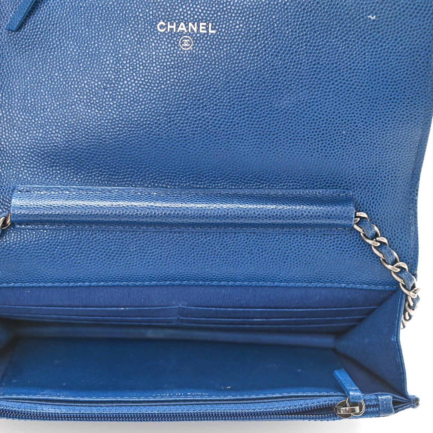 Caviar Quilted Boy Wallet On Chain WOC Blue