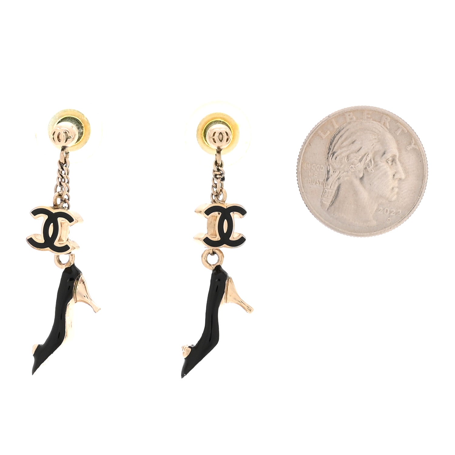Chanel Enamel CC Heels Charm Earrings Black Gold 3 of 5