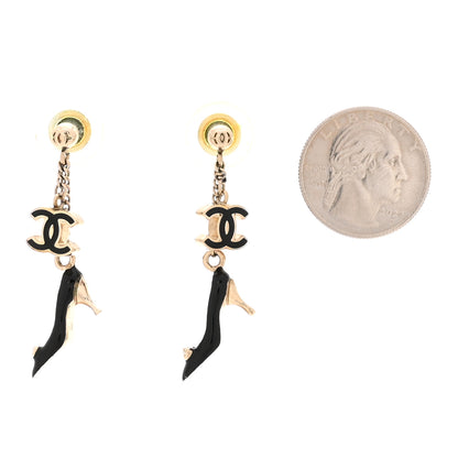 Chanel Enamel CC Heels Charm Earrings Black Gold 3 of 5