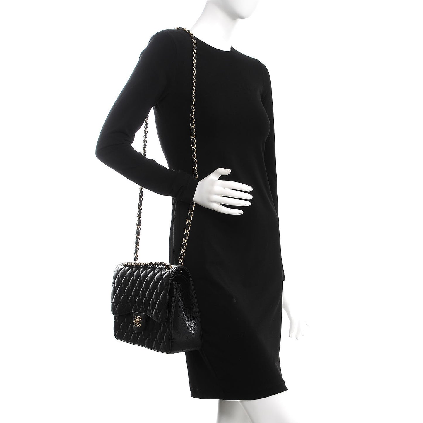 Caviar Quilted Jumbo Double Flap Black