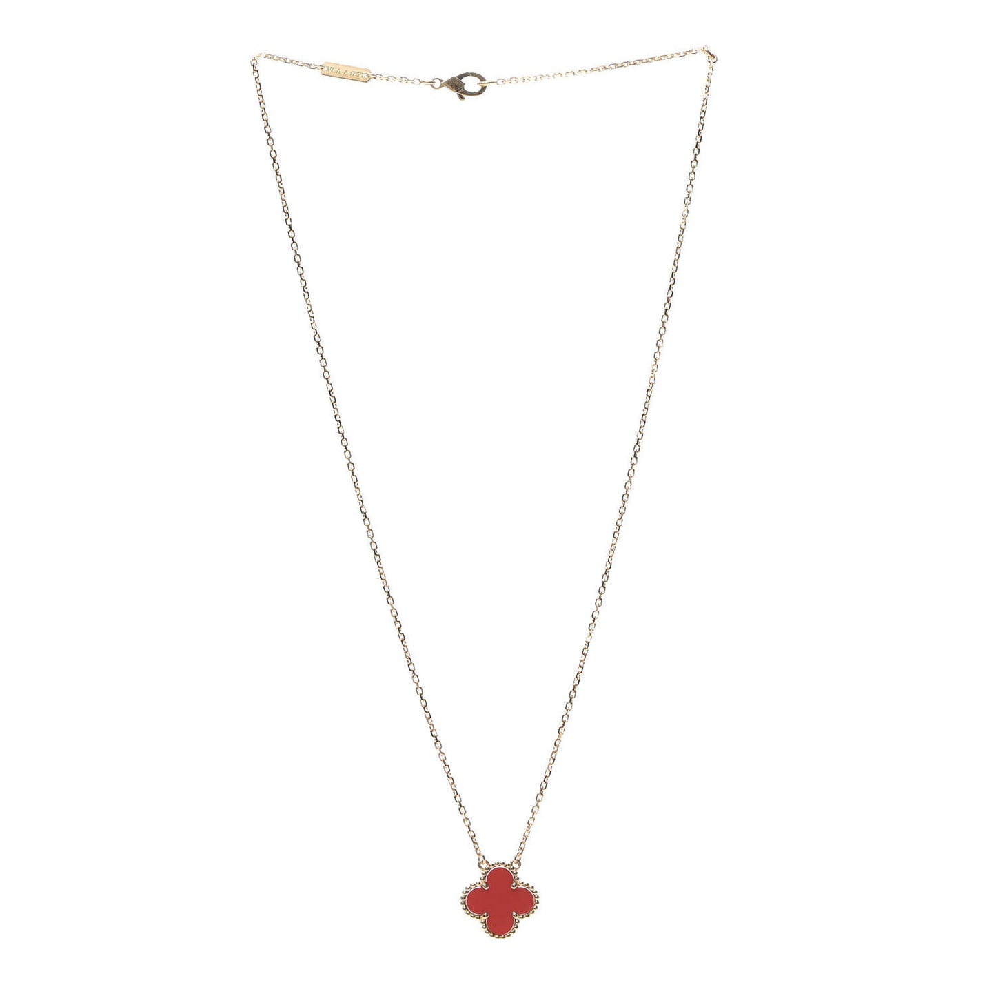 18K Yellow Gold Carnelian Vintage Alhambra Pendant Necklace
