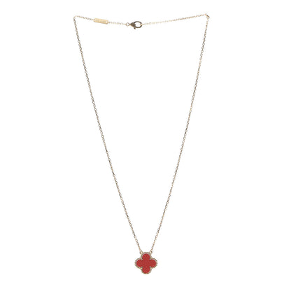 Van Cleef & Arpels 18K Yellow Gold Carnelian Vintage Alhambra Pendant Necklace 3 of 7