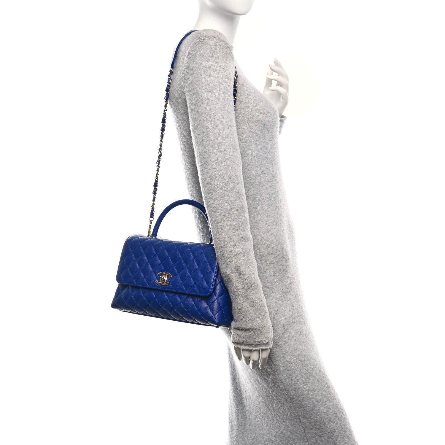 Chanel Caviar Quilted Small Coco Handle Flap Blue 2 of 10