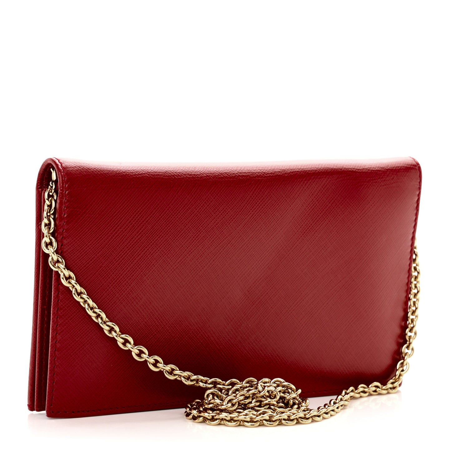 Hammered Calfskin Vara Bow Chain Wallet Red