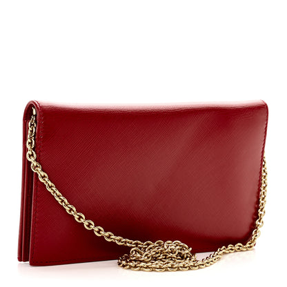 Salvatore Ferragamo Hammered Calfskin Vara Bow Chain Wallet Red 3 of 13