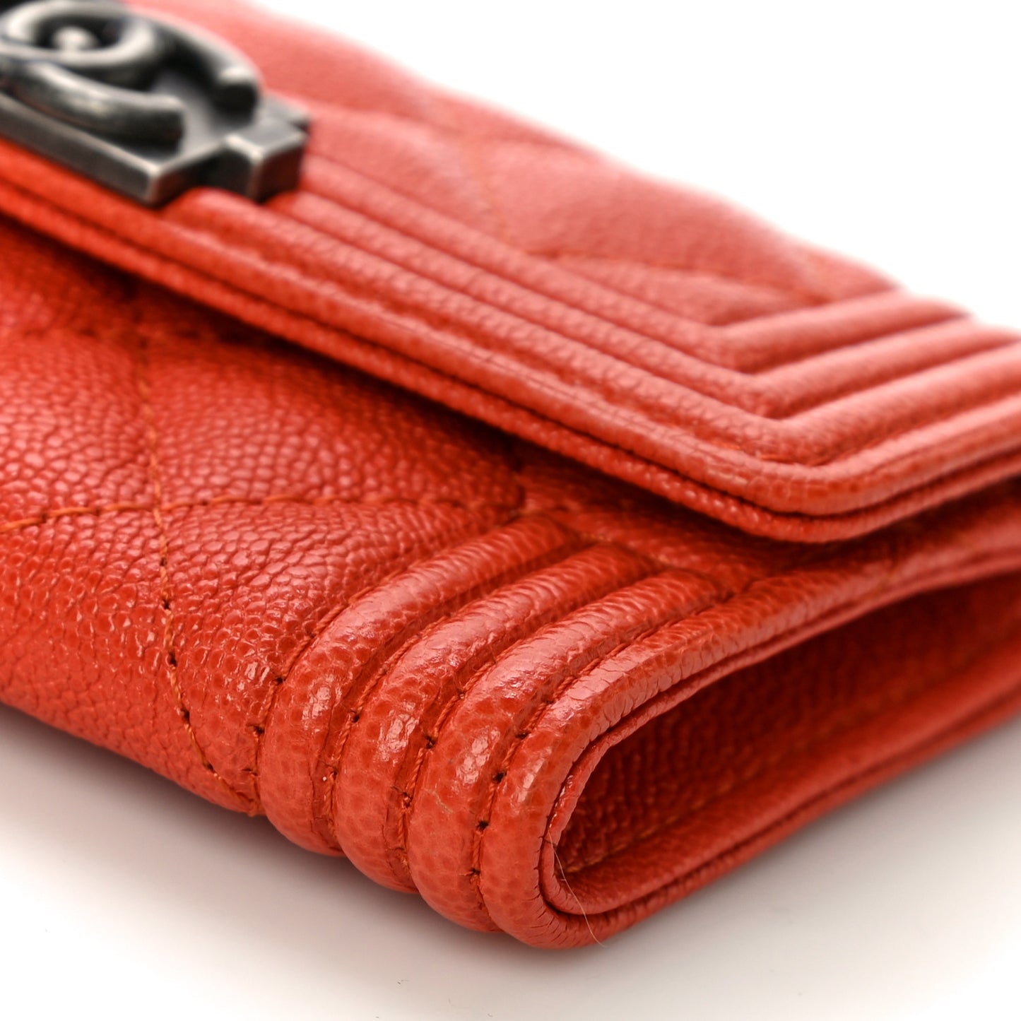 Caviar Quilted Boy Flap Card Holder Orange