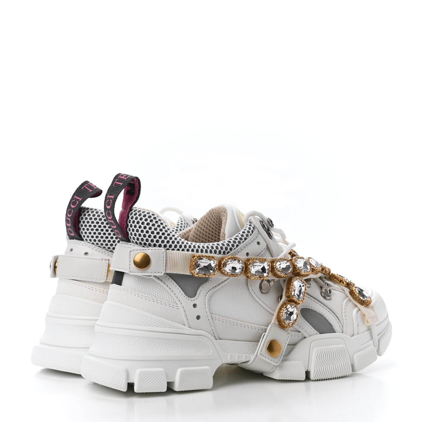 X SEGA Mesh Calfskin Suede Removable Crystals Womens Flashtrek Sneakers 37 Great White