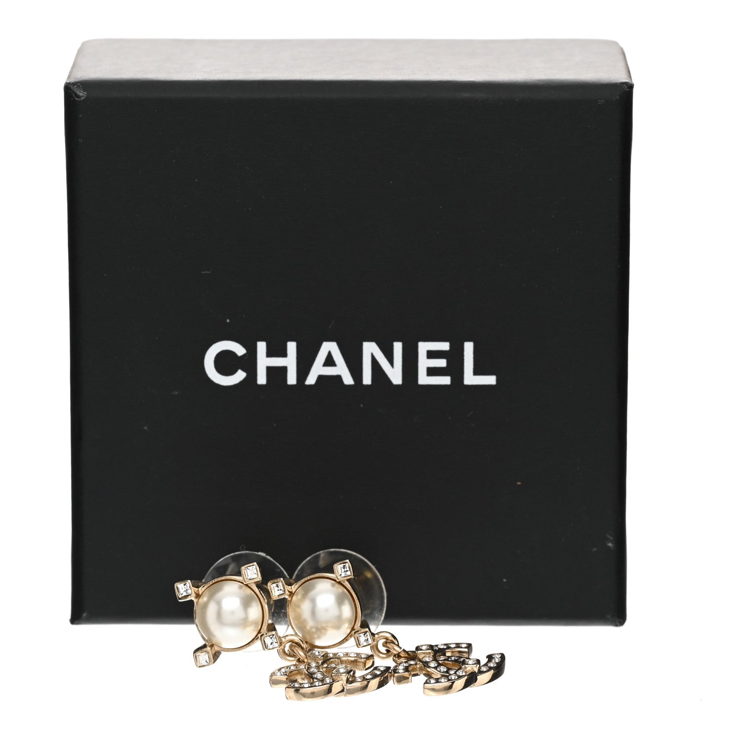 Chanel Crystal Pearl CC Drop Earrings Gold 5 of 5