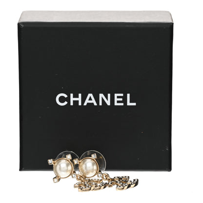 Chanel Crystal Pearl CC Drop Earrings Gold 5 of 5