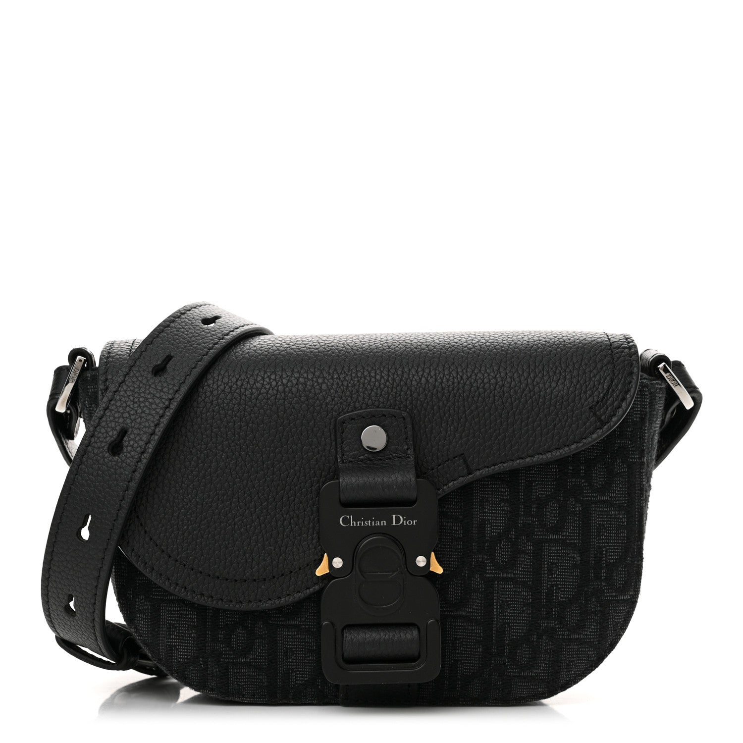 Christian Dior Oblique Jacquard Grained Calfskin Mini Saddle Messenger Bag With Flap Black 1 of 13