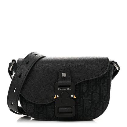 Christian Dior Oblique Jacquard Grained Calfskin Mini Saddle Messenger Bag With Flap Black 1 of 13
