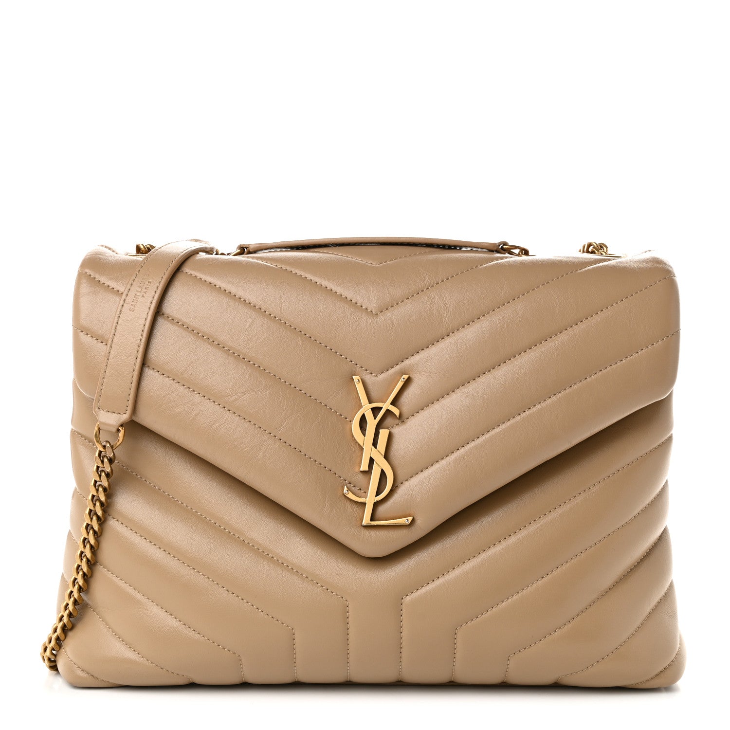 Saint Laurent Calfskin Y Quilted Monogram Medium Loulou Chain Satchel Dark Latte 1 of 10