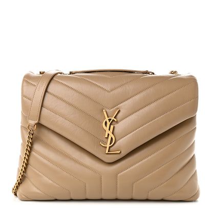 Saint Laurent Calfskin Y Quilted Monogram Medium Loulou Chain Satchel Dark Latte 1 of 10
