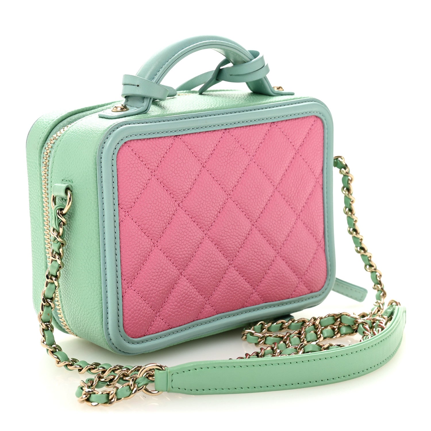 Chanel Caviar Quilted Small CC Filigree Vanity Case Pink Green Blue 4 of 21