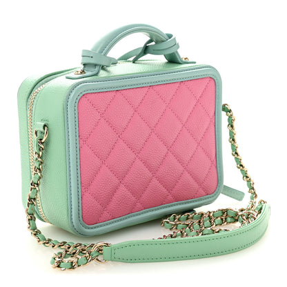 Chanel Caviar Quilted Small CC Filigree Vanity Case Pink Green Blue 4 of 21