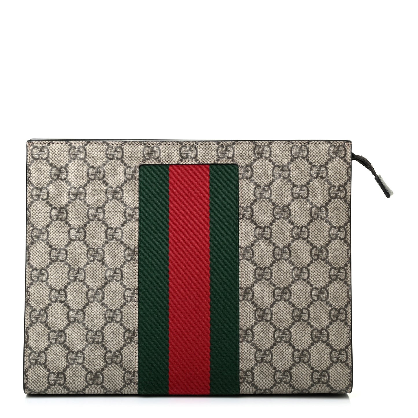 GG Supreme Monogram Selleria Calfskin Web New Web Cosmetic Case Beige Ebony Cocoa