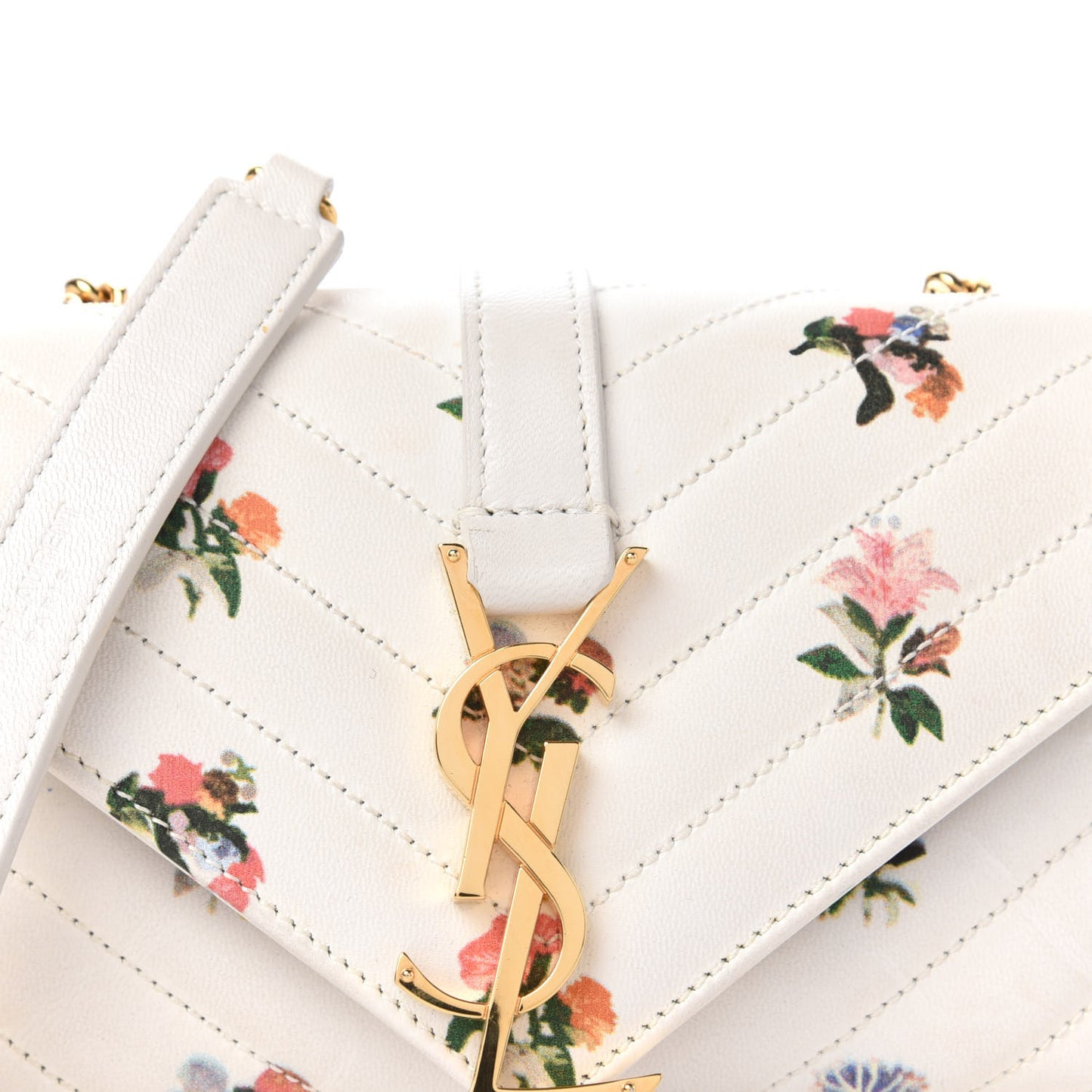 Calfskin Prairie Flower Printed Matelasse Monogram Baby Chain Bag White