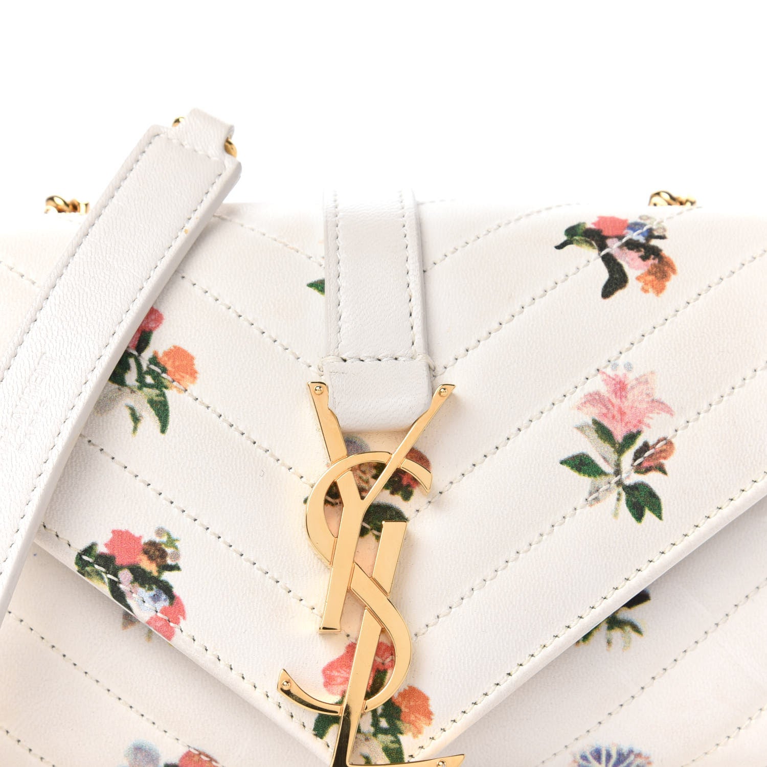 Saint Laurent Calfskin Prairie Flower Printed Matelasse Monogram Baby Chain Bag White 9 of 9
