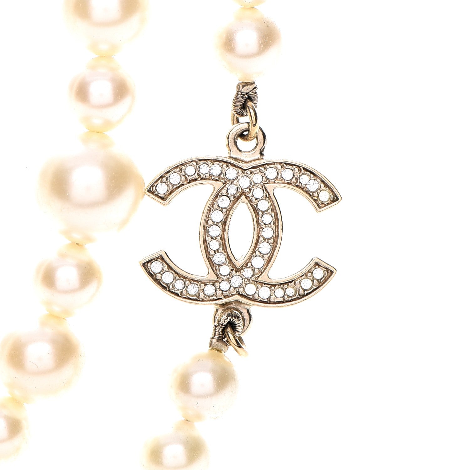 Chanel Pearl Crystal CC Double Strand Necklace Gold 4 of 8