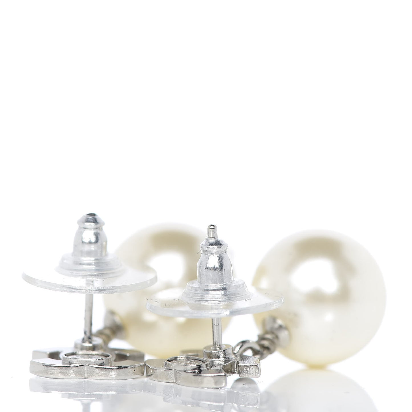 Crystal Pearl CC Drop Earrings Silver