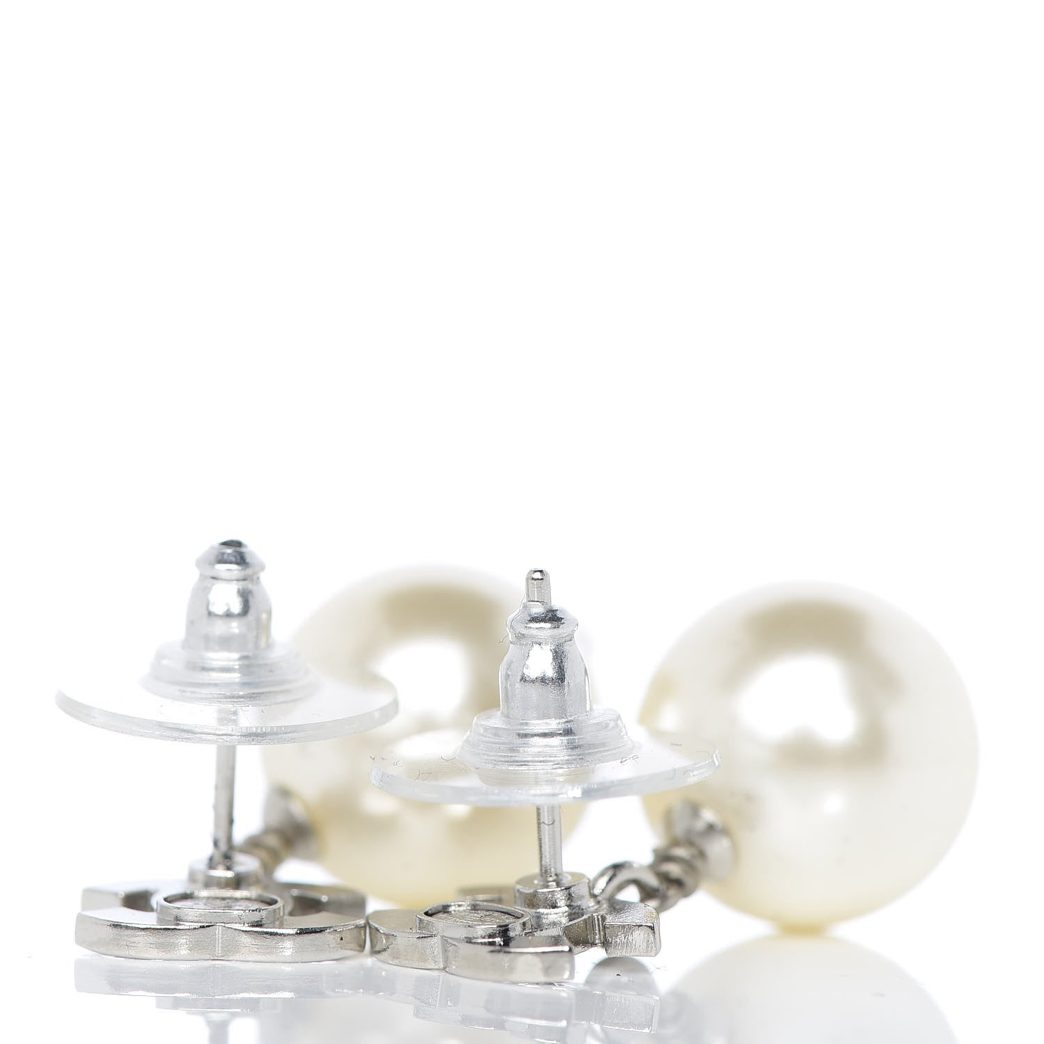 Chanel Crystal Pearl CC Drop Earrings Silver 3 of 4