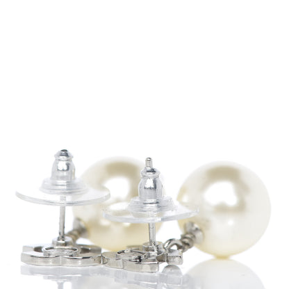 Chanel Crystal Pearl CC Drop Earrings Silver 3 of 4