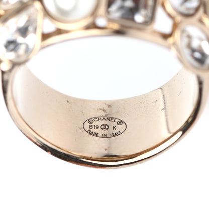 Chanel Metal Glass Pearl Strass Snowfall Ring 52 6 Light Gold 4 of 4