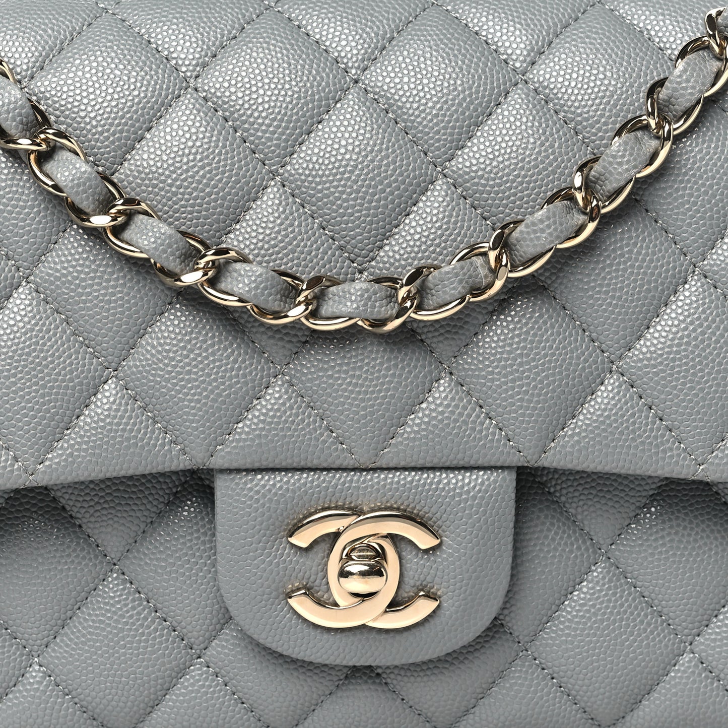 Caviar Quilted Medium Double Flap Grey