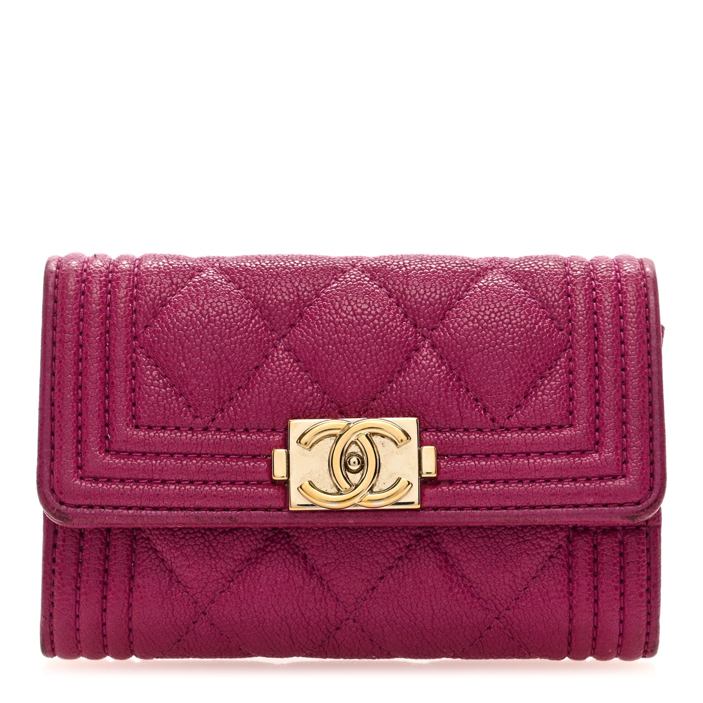 Caviar Quilted Boy Card Holder Wallet Fuchsia
