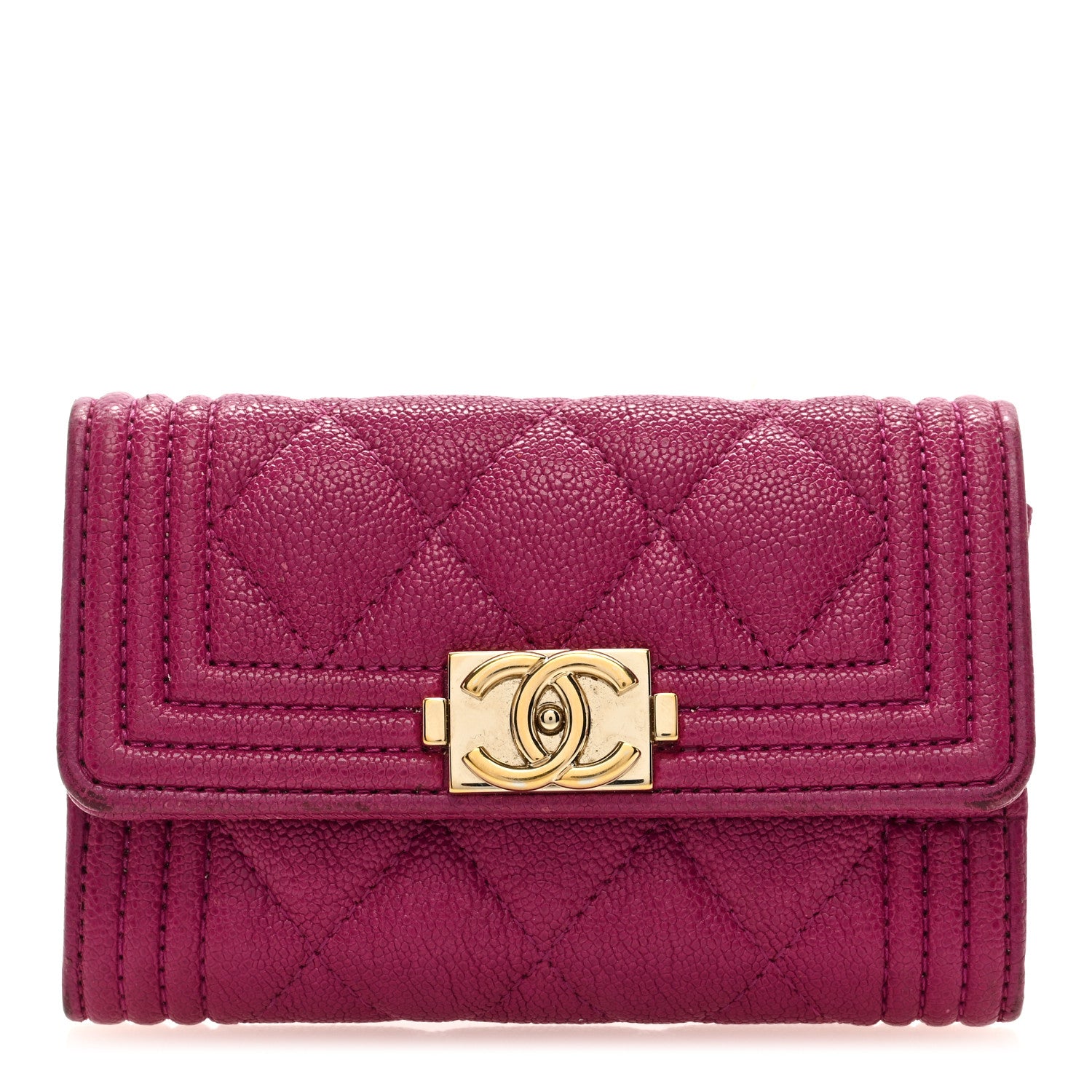 Chanel Caviar Quilted Boy Card Holder Wallet Fuchsia 1 of 7