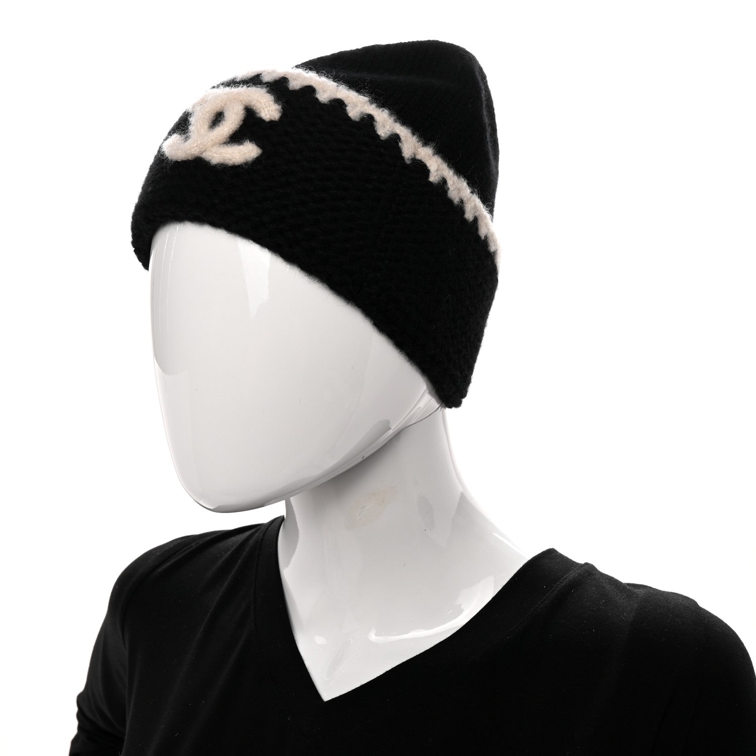Chanel Cashmere CC Logo Beanie Hat Black 2 of 4