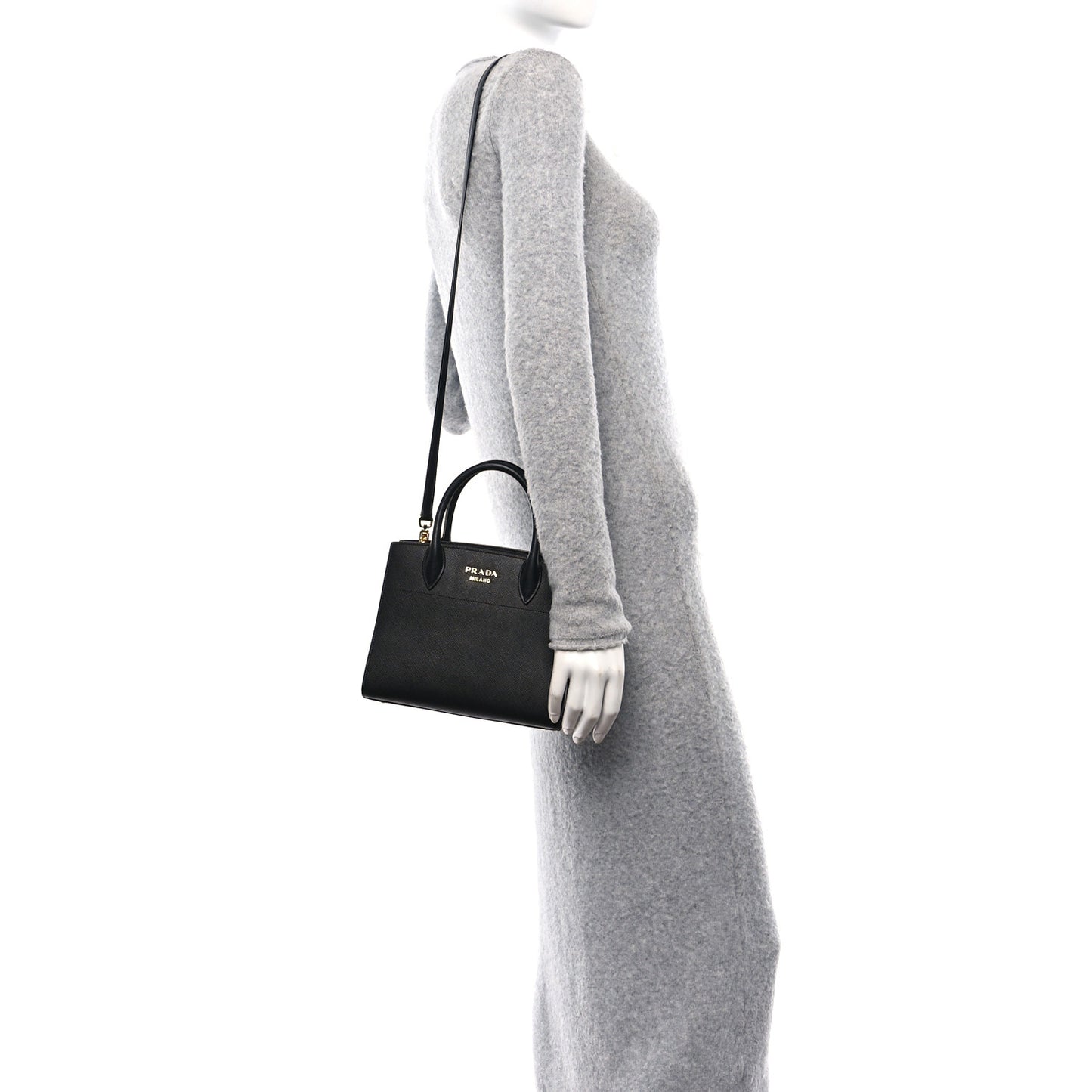 Saffiano City Calfskin Mini Bibliothèque Top Handle Black White