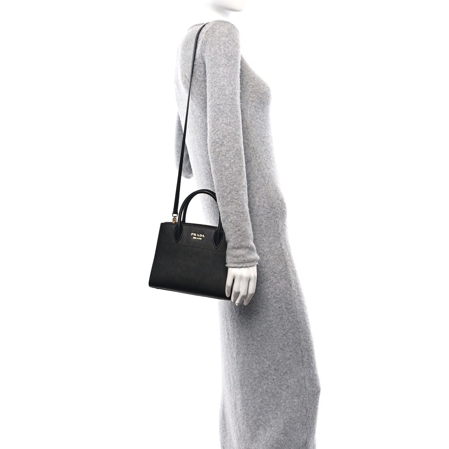 Prada Saffiano City Calfskin Mini Bibliothèque Top Handle Black White 2 of 10