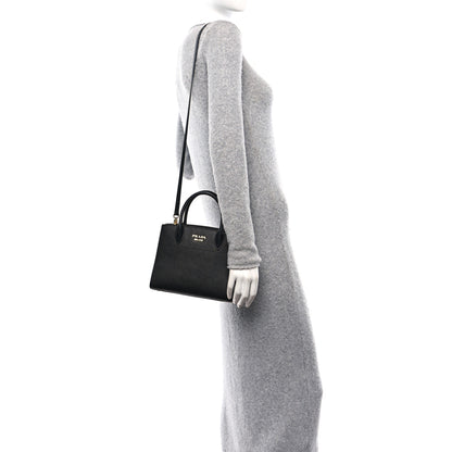 Prada Saffiano City Calfskin Mini Bibliothèque Top Handle Black White 2 of 10