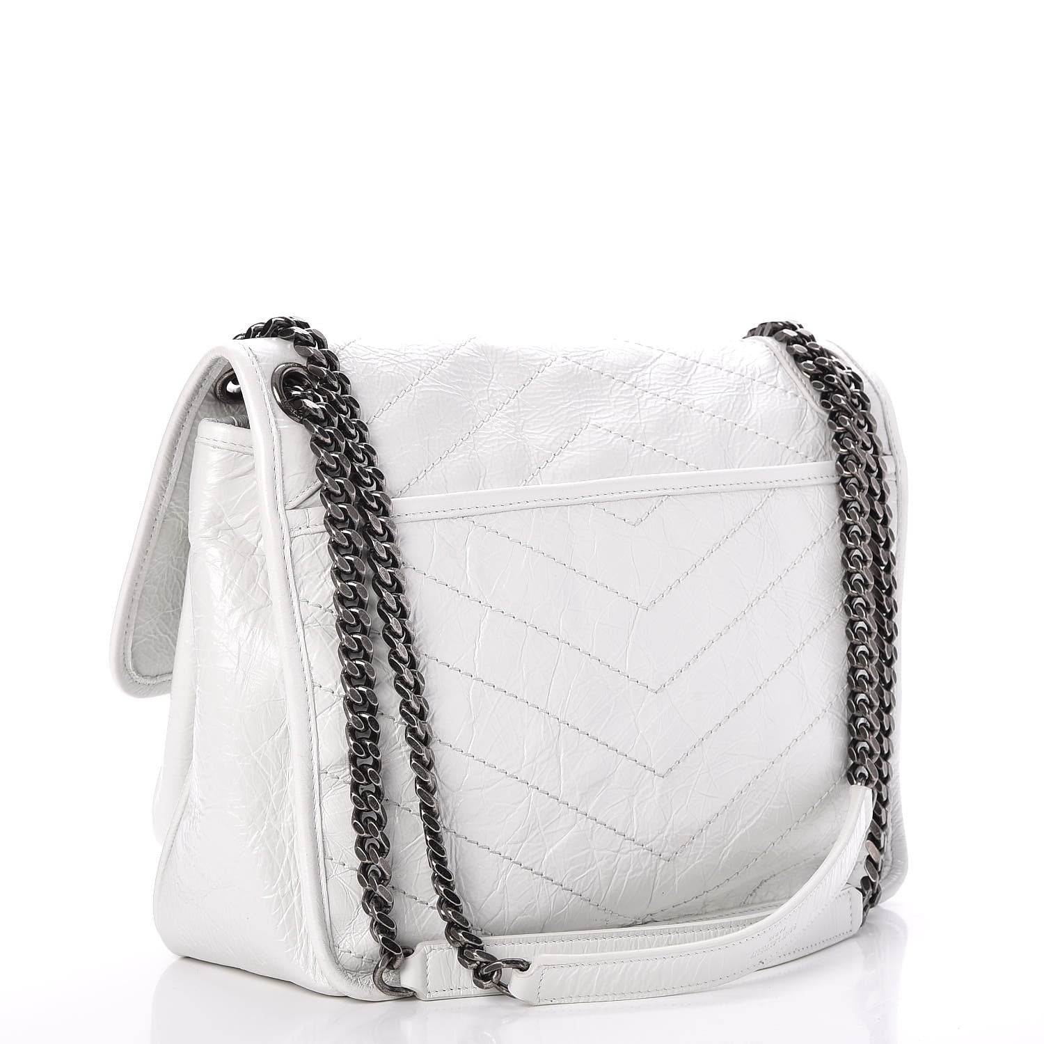 Saint Laurent Crinkled Calfskin Matelasse Monogram Medium Niki Chain Satchel Dirty White 3 of 8