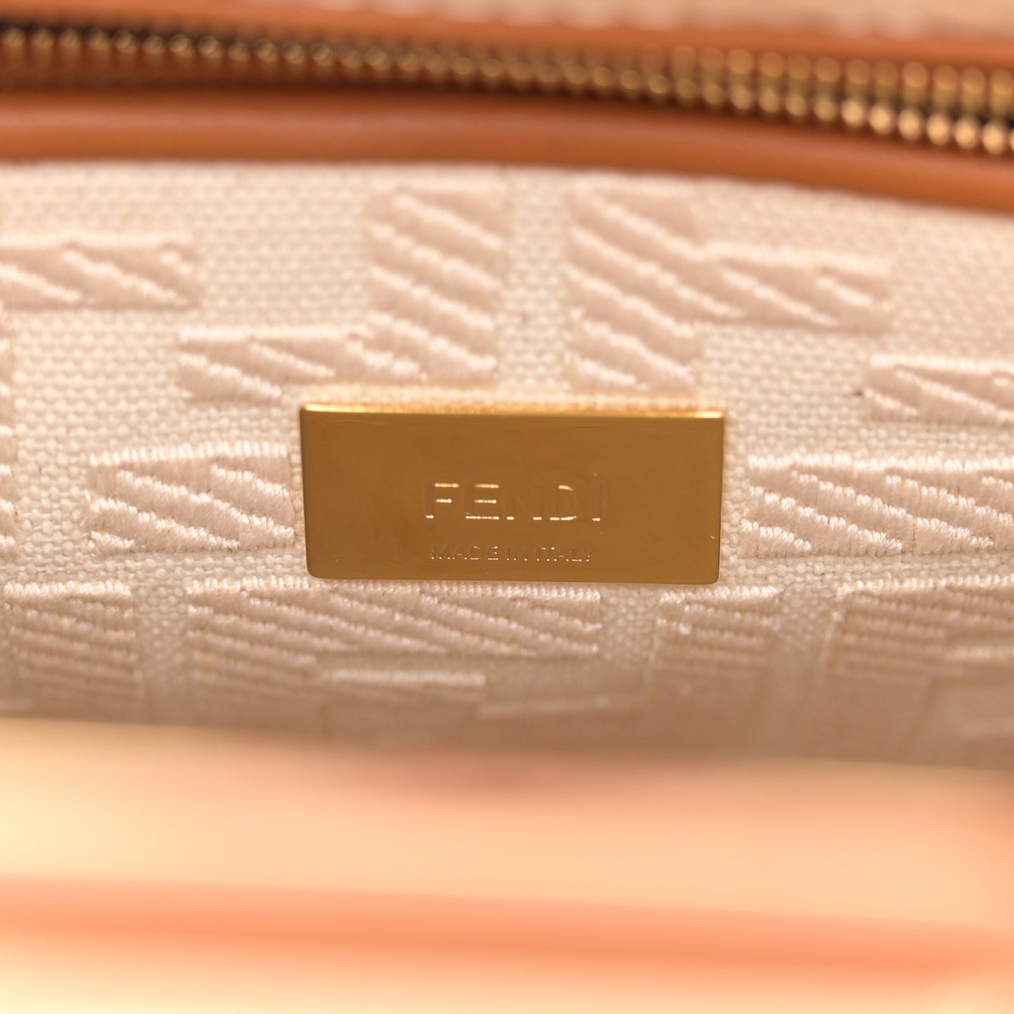 Vitello Seta Canvas FF Embroidered Mini Peekaboo Iconic Satchel Brandy Grezzo