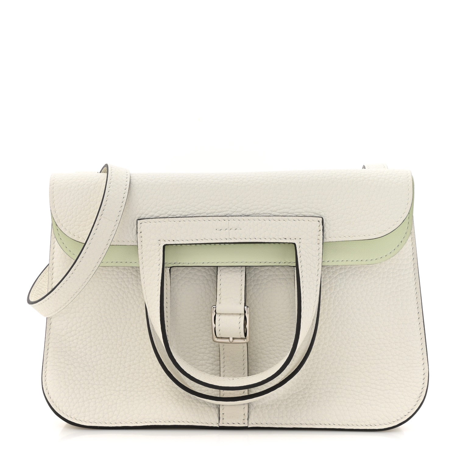 Hermes Taurillon Clemence Verso Halzan 25 White Vert Fizz 1 of 11