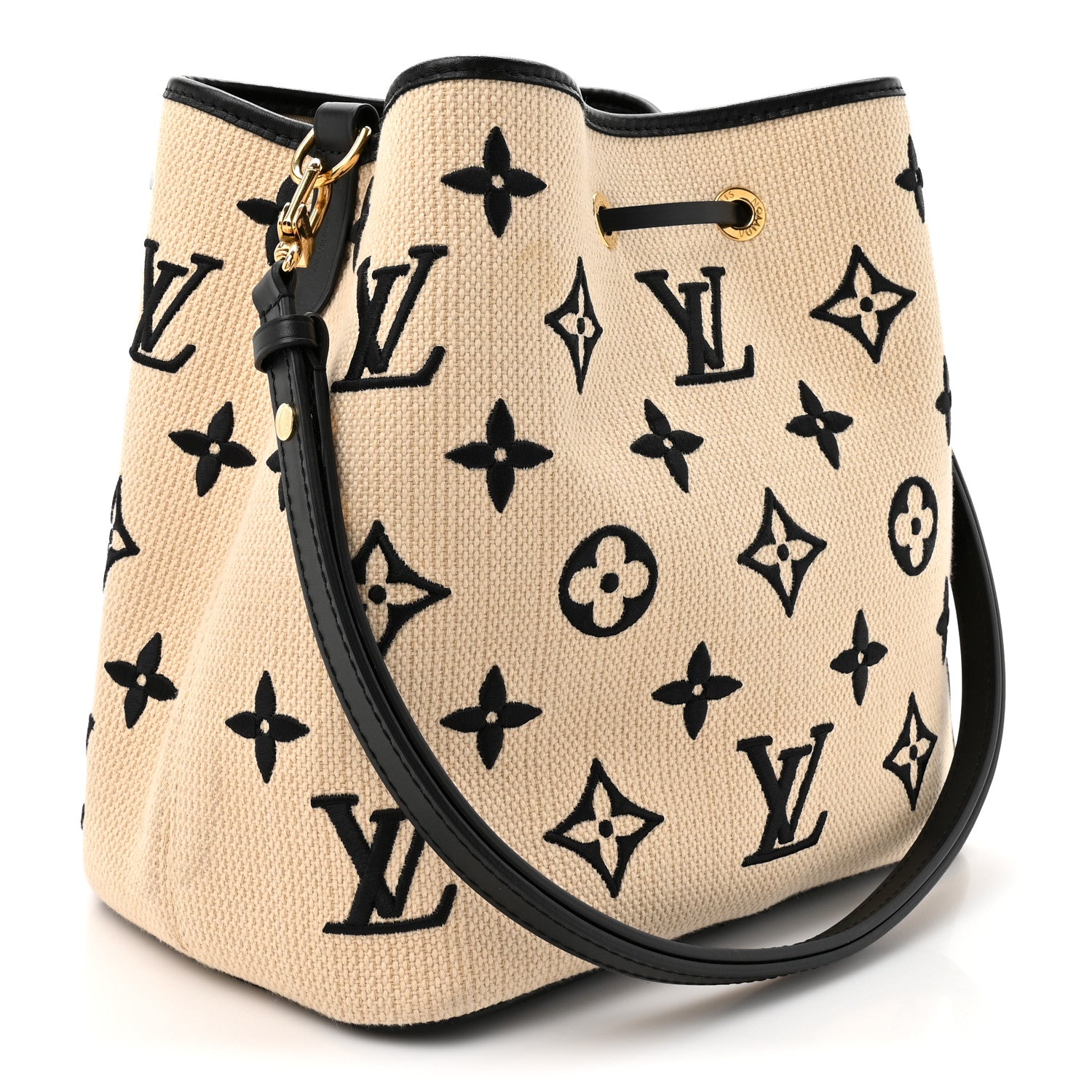 Louis Vuitton Cotton Monogram Embroidered Neonoe MM Beige Black 3 of 12