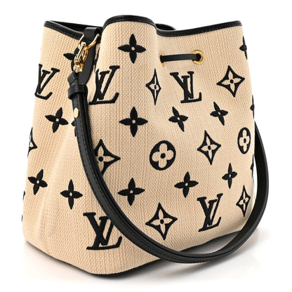 Louis Vuitton Cotton Monogram Embroidered Neonoe MM Beige Black 3 of 12